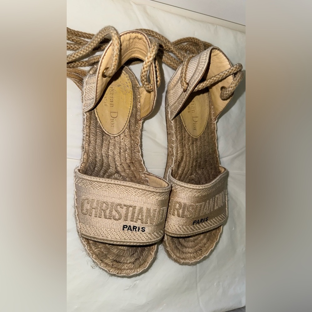Christian Dior Beige Canvas Lace-Up Espadrilles Sandals (Size 37)